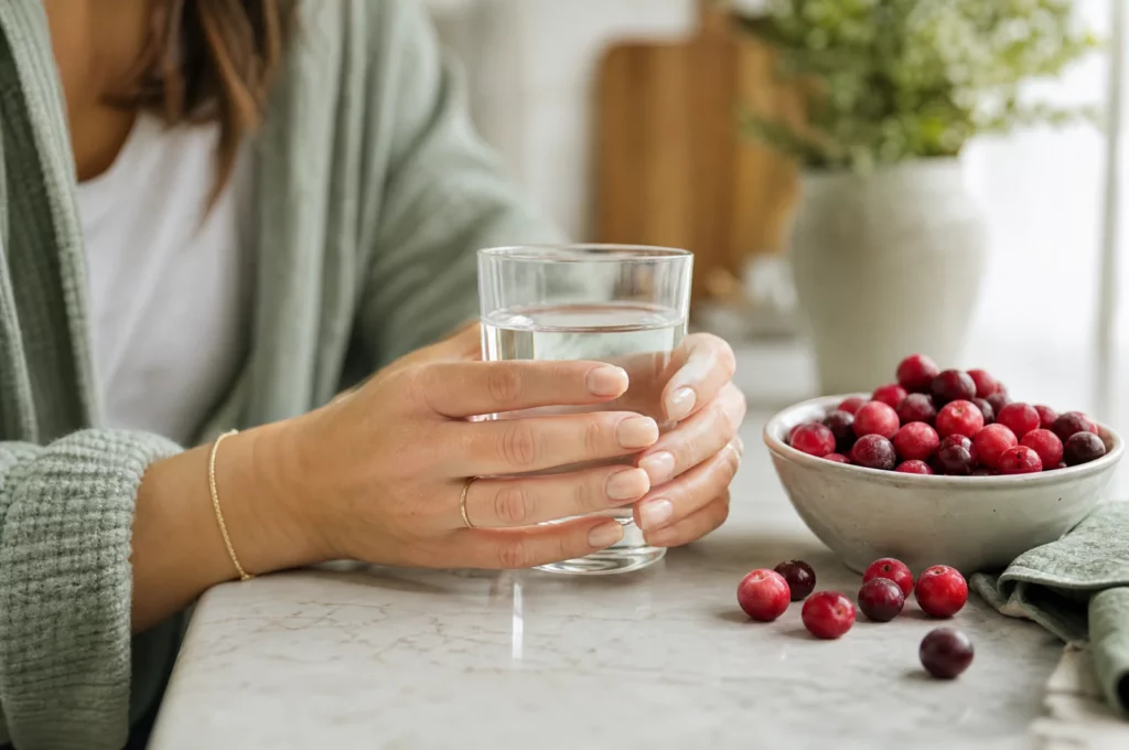 Glas Wasser mit Cranberrys